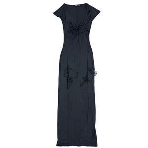 Tiger Mist - Tie front Cap Sleeve Maxi Dress in Black